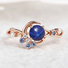 Unique Design Engagement Ring Star Sapphire Moon Star Promise Ring