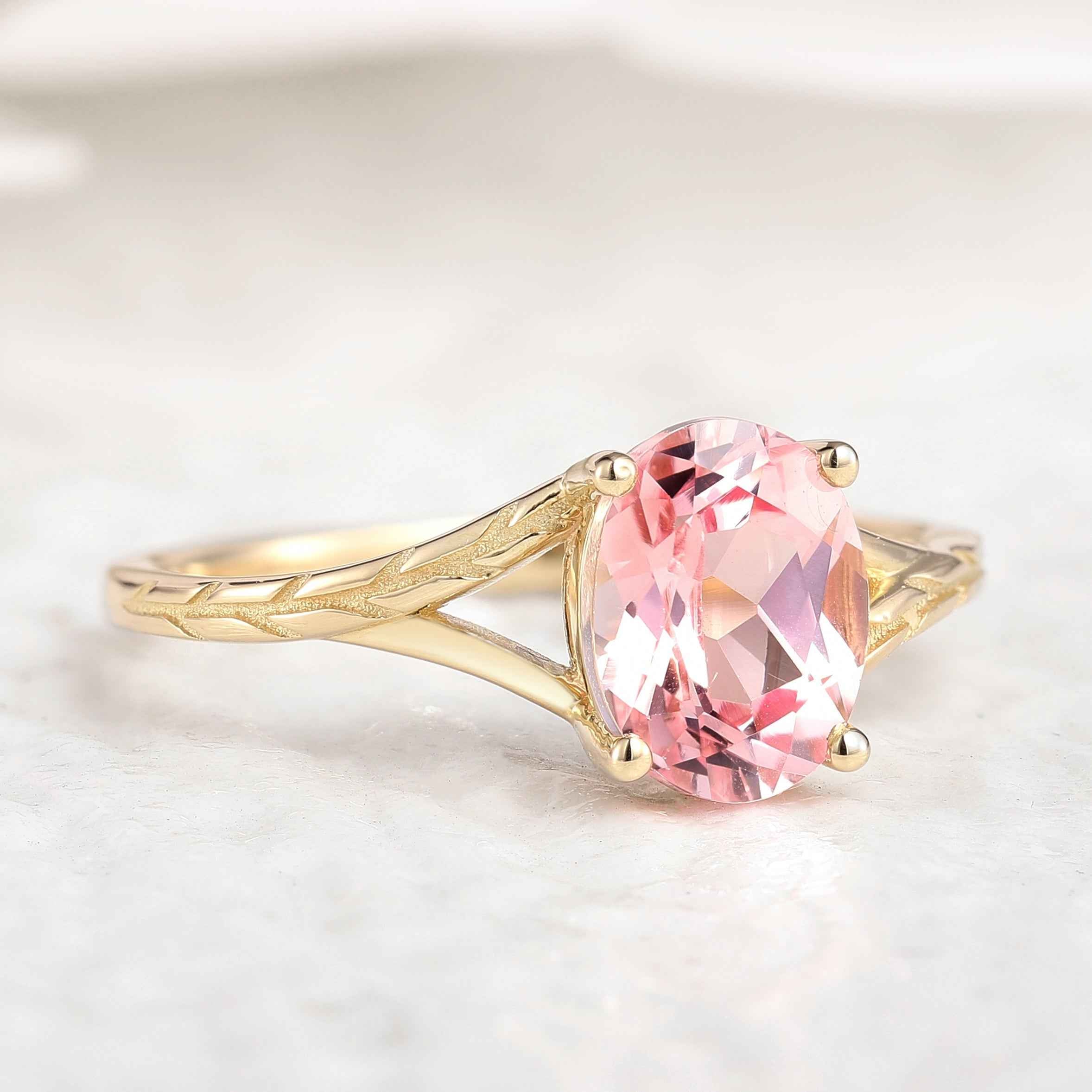 Minimalist Oval Cut Pink Sapphire Engagement Ring In Yellow Gold