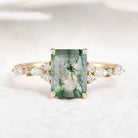 Signautre Vintage Emerald Cut Moss Agate Engagement Ring