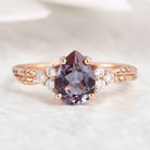 Nature Inspired Leafy Pear Cut Alexandrite Engagement Ring
