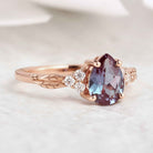 Nature Inspired Leafy Pear Cut Alexandrite Engagement Ring