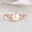 Unique Design Round Pearl Engagement Ring Rose Gold Ring