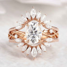 Unique Oval Moissanite Engagement Ring Set Marquise Enhancer Wedding Band
