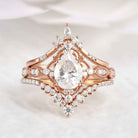 Vintage Pear Cut Moissanite Bridal Set Chevron Stack Wedding Rings 3Pcs