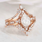 Vintage Pear Cut Moissanite Bridal Set Chevron Stack Wedding Rings 3Pcs