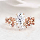 Oval Cut Moissanite Engagement Ring Set Vine Wedding Band 2pcs