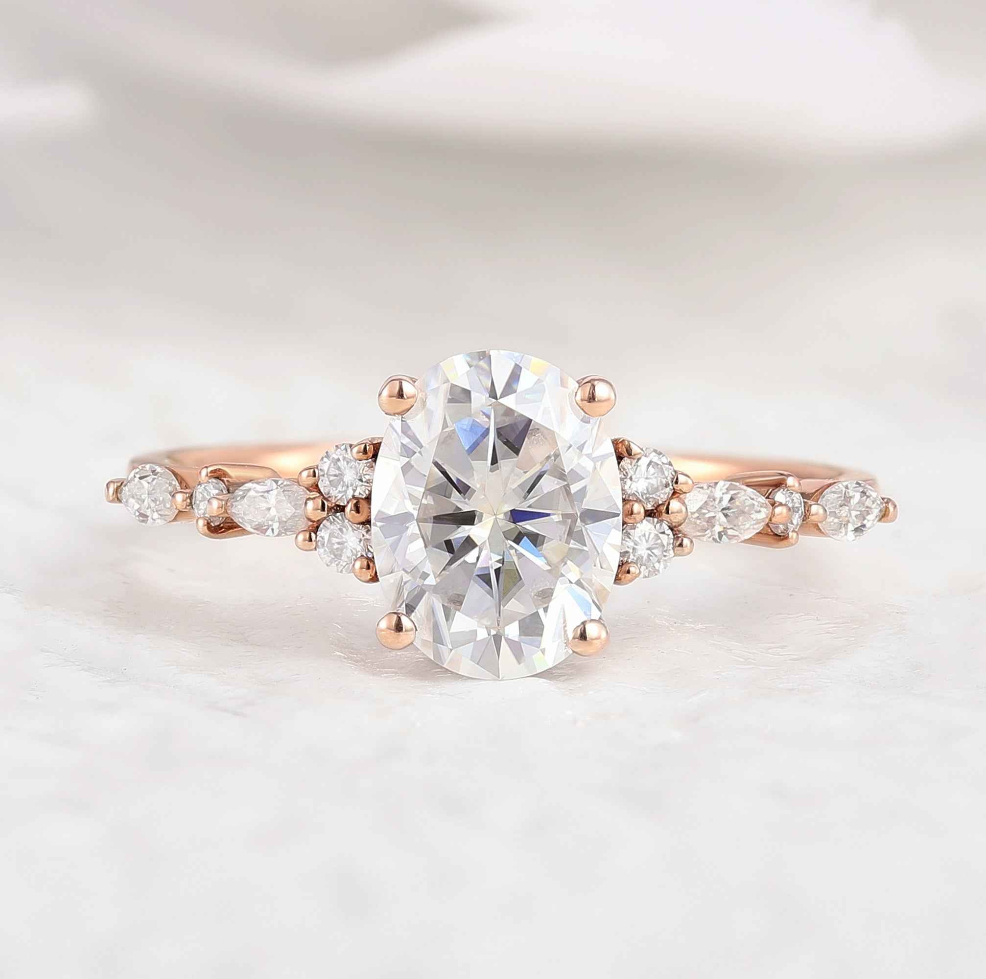 Unique Oval Cut Moissanite Engagement Ring Rose Gold Wedding Ring