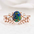 1.5ct Oval Opal Rose Gold  Engagement Ring Set 2pcs