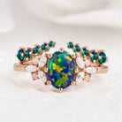 Nautre Inspired Black Opal Stacking Engagement Ring Set 2pcs