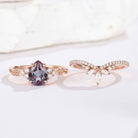 Classic Pear Cut Alexandrite Engagement Ring Set Half Eternity Moissanite Wedding Band