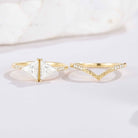 Unique Design Triangle Moissanite Bridal Set Chervon Yellow Gold Wedding Ring