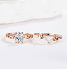 Oval Cut Moissanite Engagement Ring Set Vine Wedding Band 2pcs