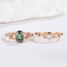 Nature Inspired Leafy Green Sapphire Engagement Ring Set 2pcs