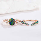 Nautre Inspired Black Opal Stacking Engagement Ring Set 2pcs