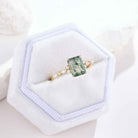 Signautre Vintage Emerald Cut Moss Agate Engagement Ring