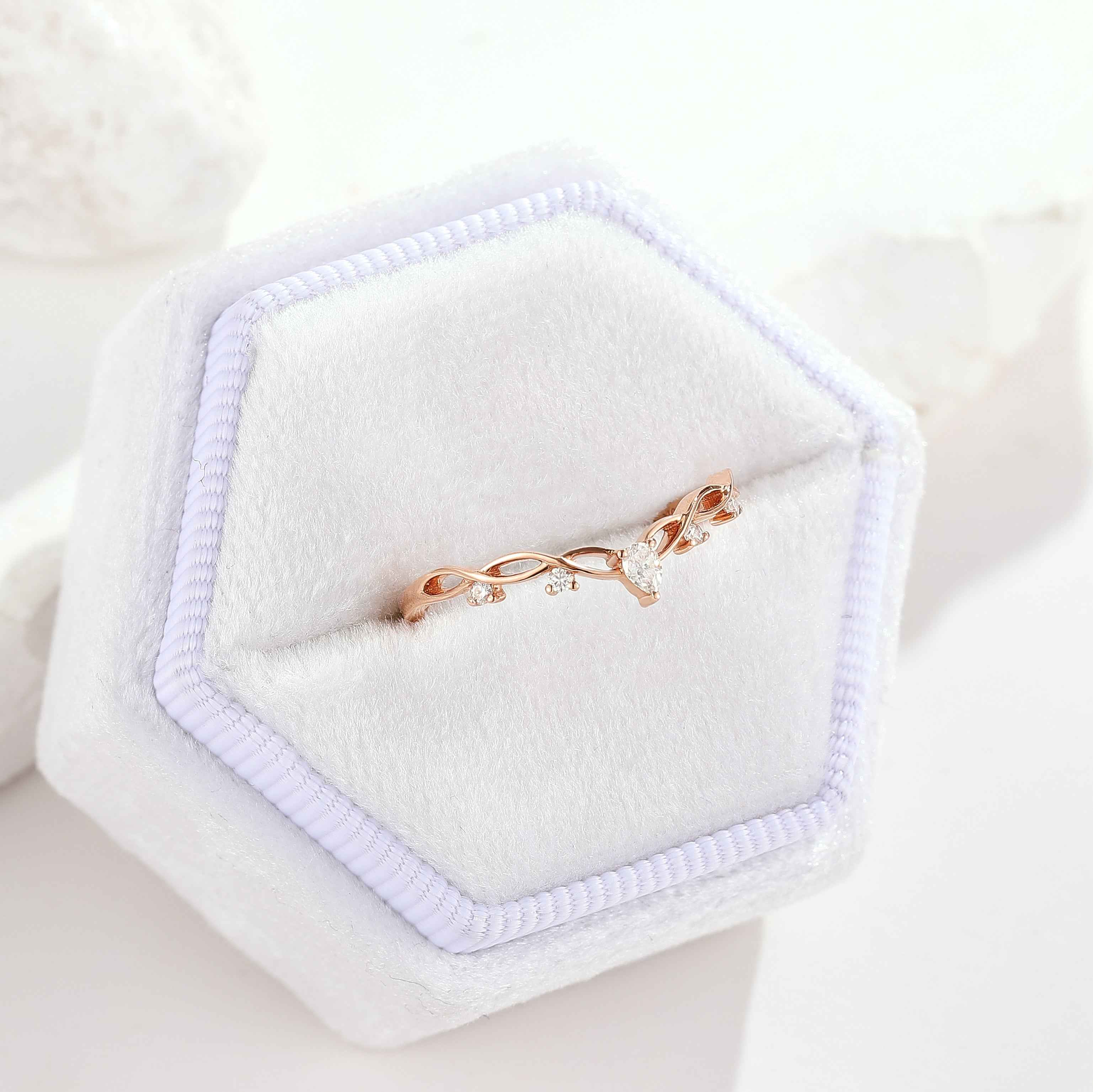 Minimalist Pear Cut Mossianite Wedding Band Rose Gold Anniversary Ring