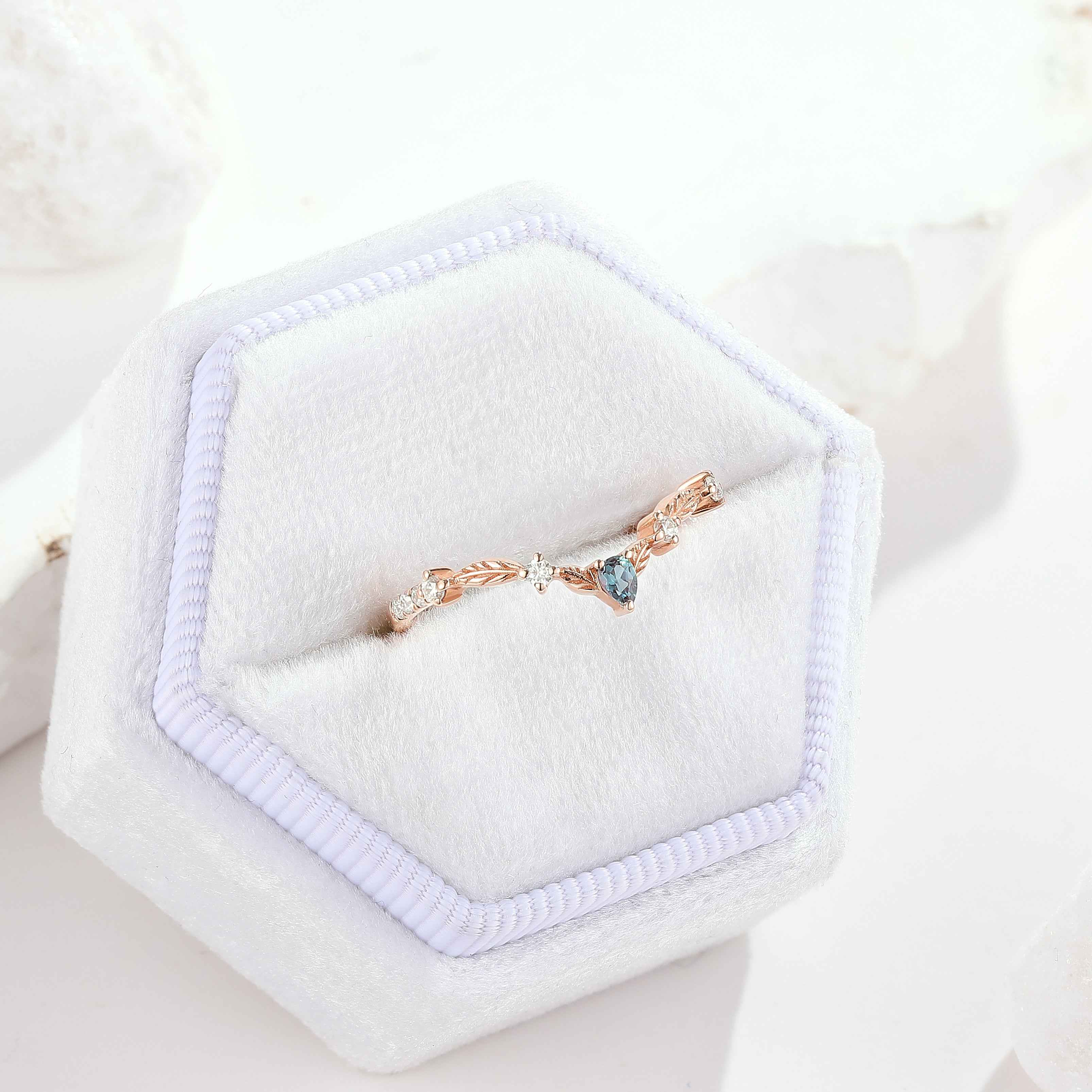 Marquise Cut Alexandrite Nature Inspired Leafy Wedding Ring