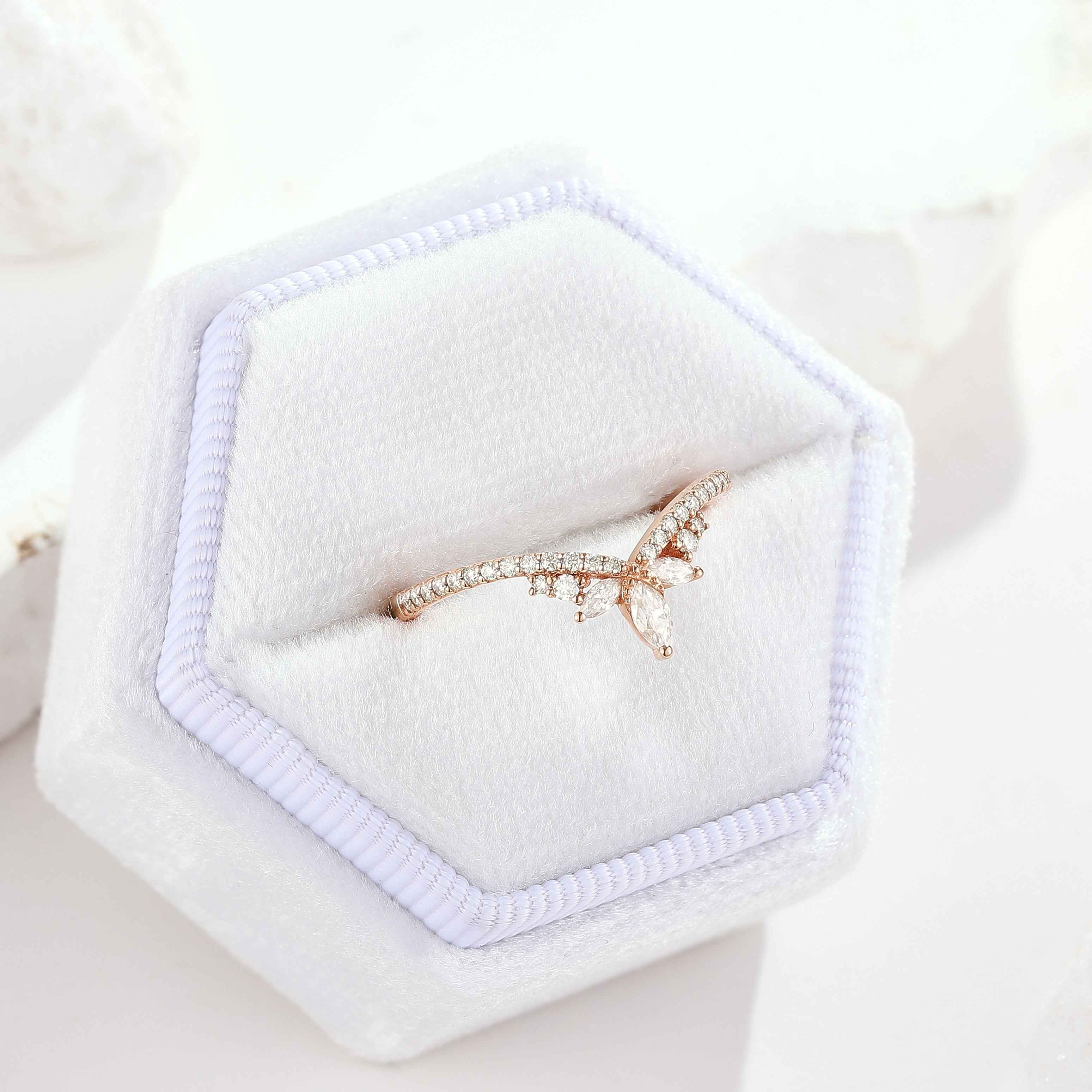 Unique Marquise Cut Moissanite Stackable Wedding Ring