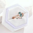 Nature Inspired Moss Agate Engagement Ring Set Vine Wedding Band 2pcs