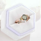 Vintage Oval Olive Green Sapphire Engagement Ring 2pcs