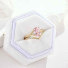 Oval Cut Pink Sapphire Engagement Ring Chevron Wedding Band 2pcs