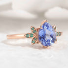 Unique Teardrop Sapphire Engagement Ring Emerald Cluster