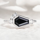 Modern black onyx coffin cut engagement ring with diamond accents