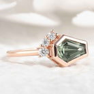Unique Coffin Cut Green Sapphire Engagement Ring Handmade Ring