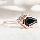 Black Onyx Coffin Cut Engagement Ring with Diamond Accents