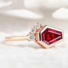 Rose gold coffin cut ruby engagement ring with diamond accents