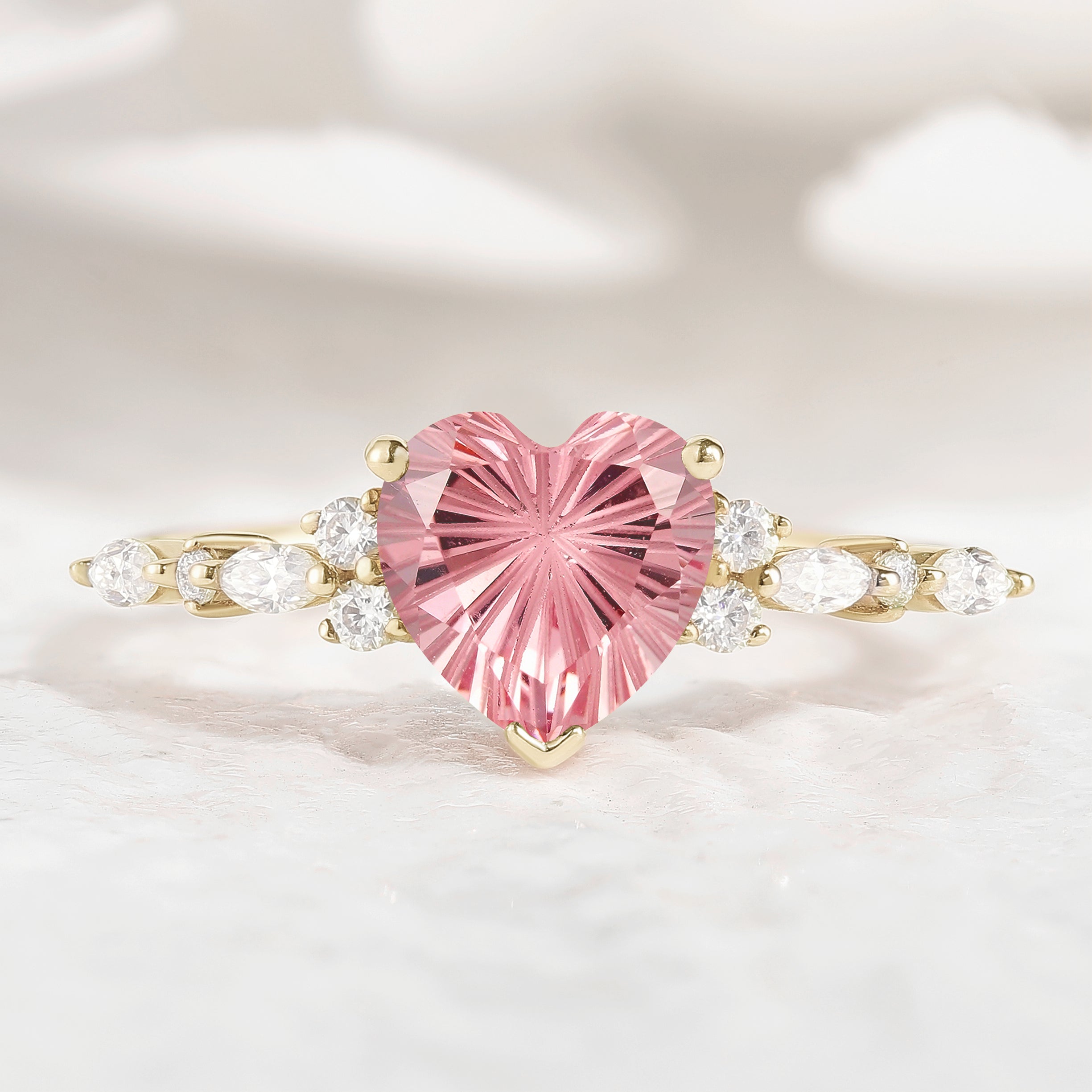 Heart-shaped Starbrite Padparadscha engagement ring
