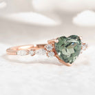 Classic Heart Shaped Green Sapphire Ring Moissanite Cluster