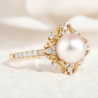 Vintage Akoya Pearl Engagement Ring Citrine & Moissanite Cluster