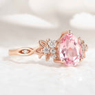 Natural Inspired Leaf Ring Pear Cut Pink Sapphire Engagement Ring