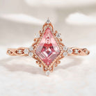 Vintage Kite Shaped Peach Sapphire Engagement Ring Solid Gold Ring