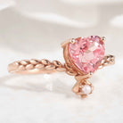 Unique Heart Shaped Pink Sapphire Engagement Ring Pearl Twist Ring