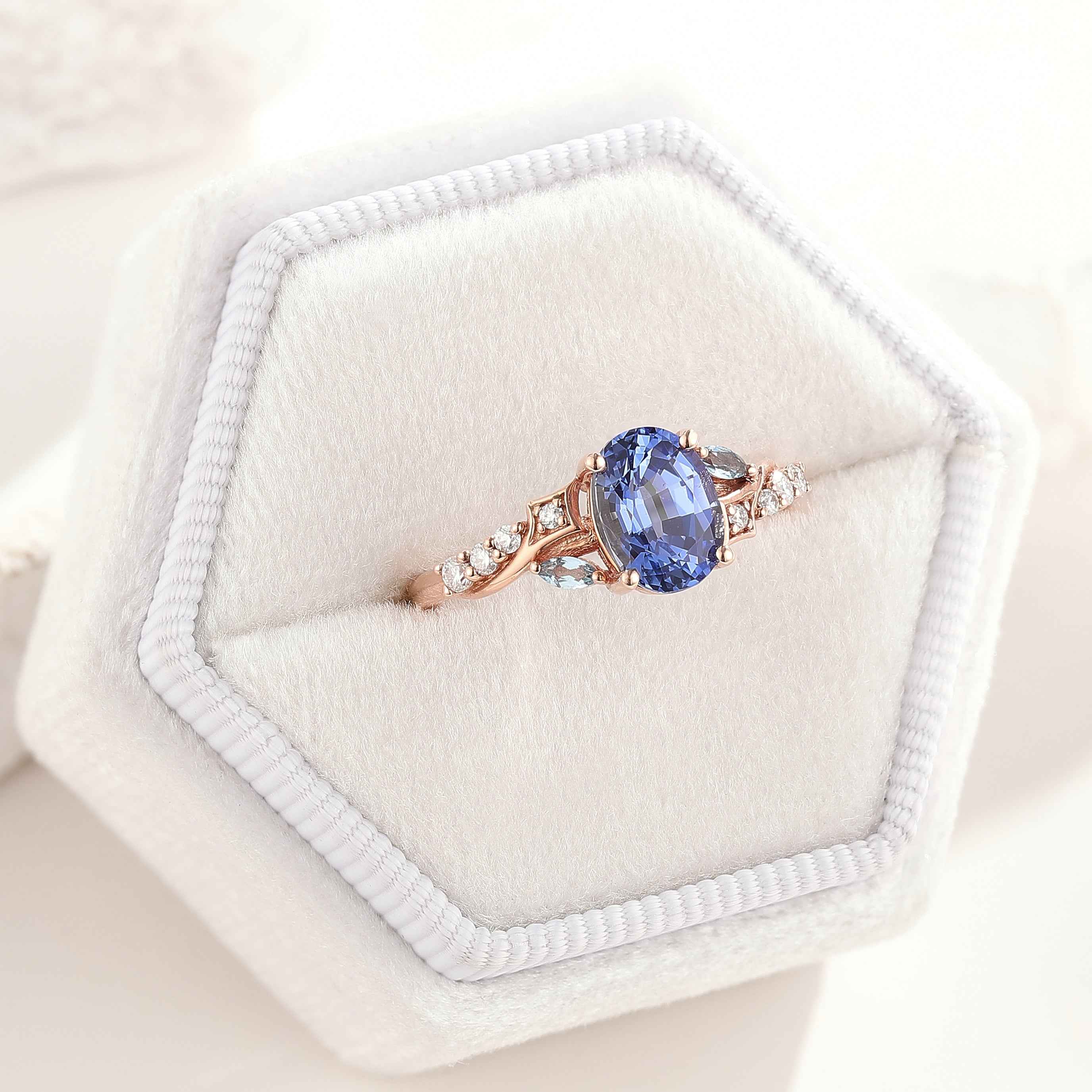 Unique Meteor Inspired Cornflower Sapphire Engagement Ring