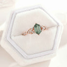 Long Hexagon Green Sapphire Engagement Ring Twisted Design Moissanite Cluster