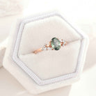 Unique Design Moon Oval Cut Green Sapphire Engagement Ring