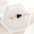 Black Onyx Coffin Cut Engagement Ring, Rose Gold Setting