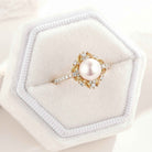 Vintage Akoya Pearl Engagement Ring Citrine & Moissanite Cluster