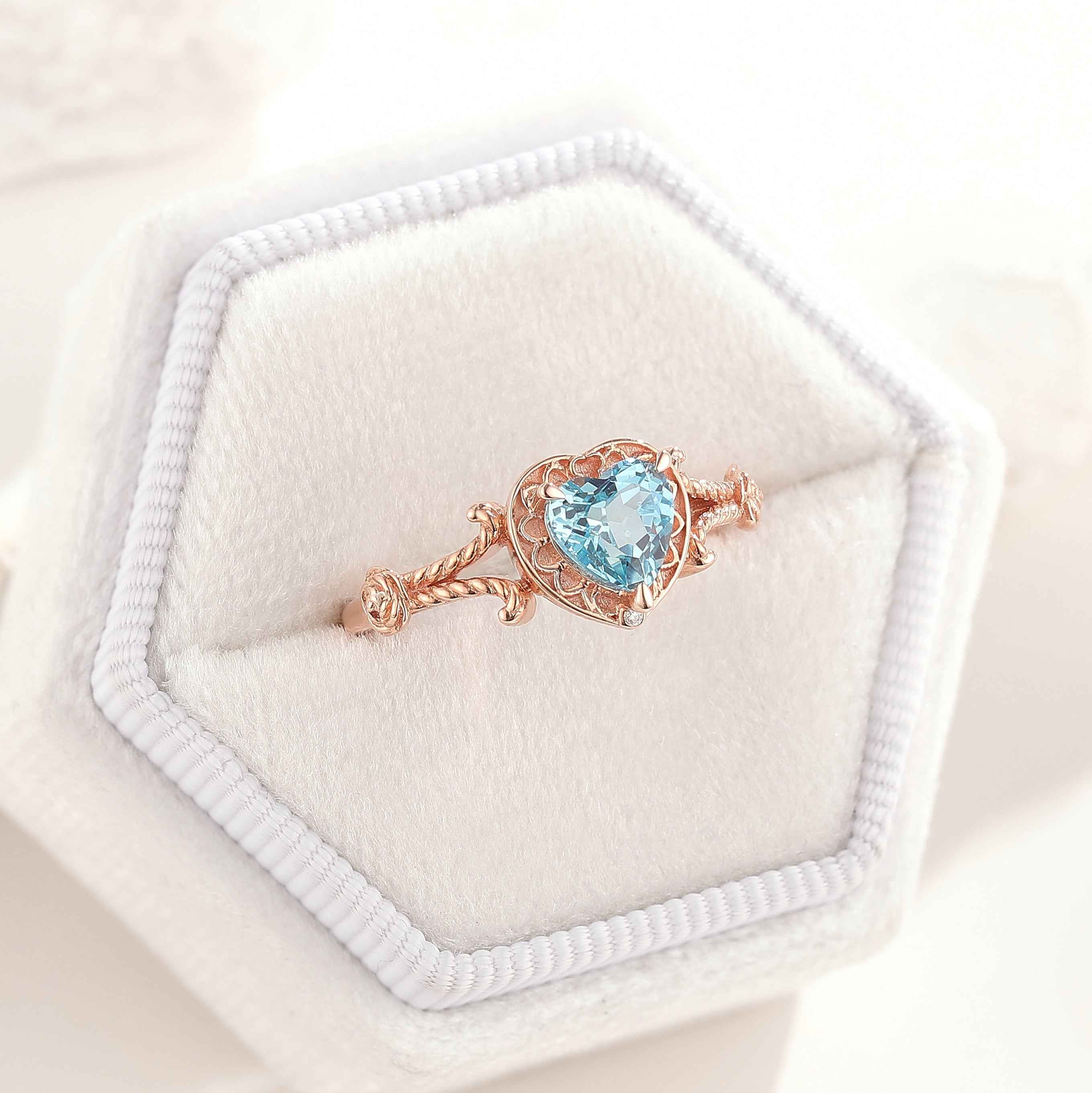 Unique Design Heart Shaped Lab Sapphire Engagement Ring Handmade Jewelry