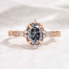 Vintage Oval Cut Black Moissanite Engagement Ring Rose Gold