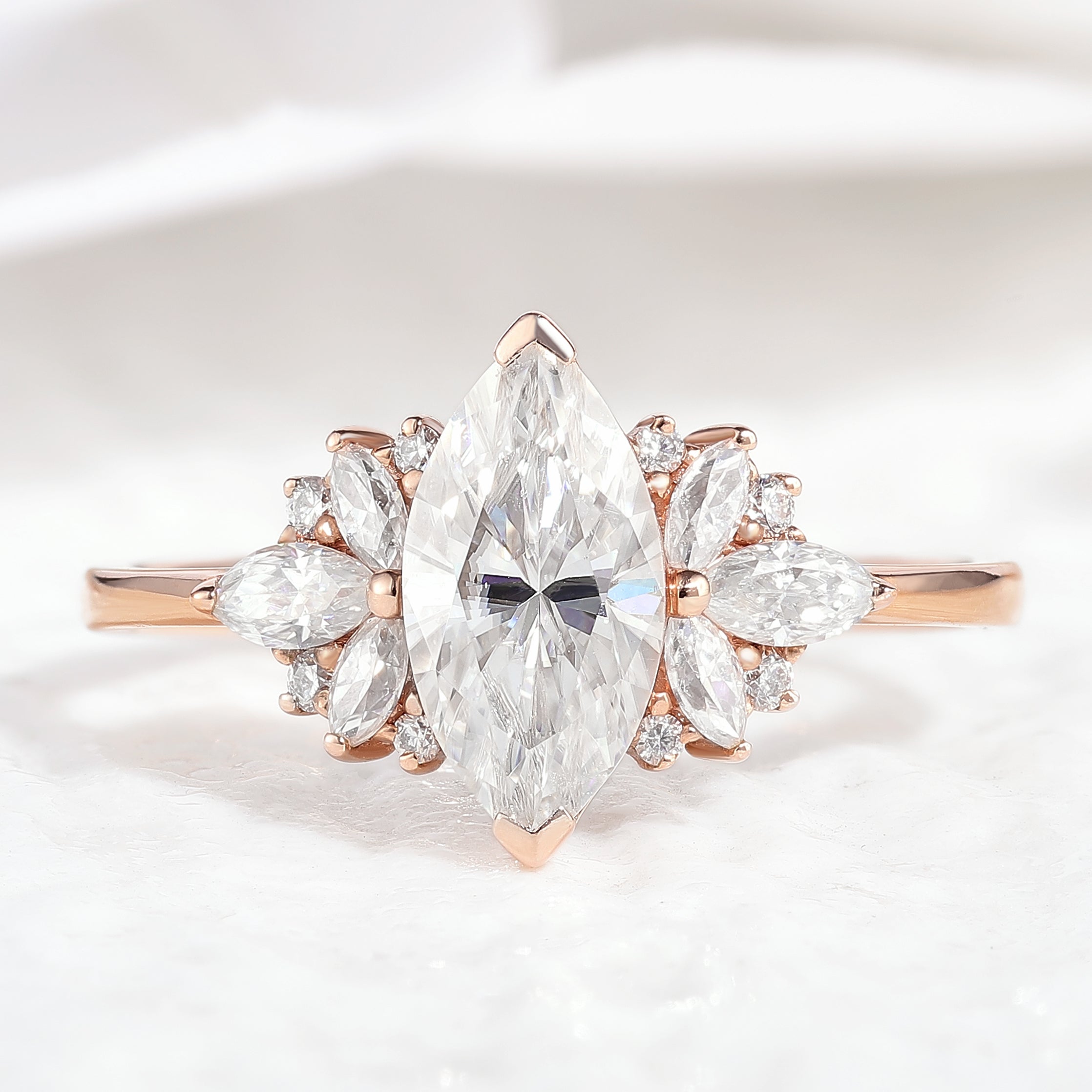 Unique Marquise Cut Moissanite Engagement Ring In Rose Gold