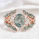 Moss Agate Engagement Rings Set Enhancer Wedding Band