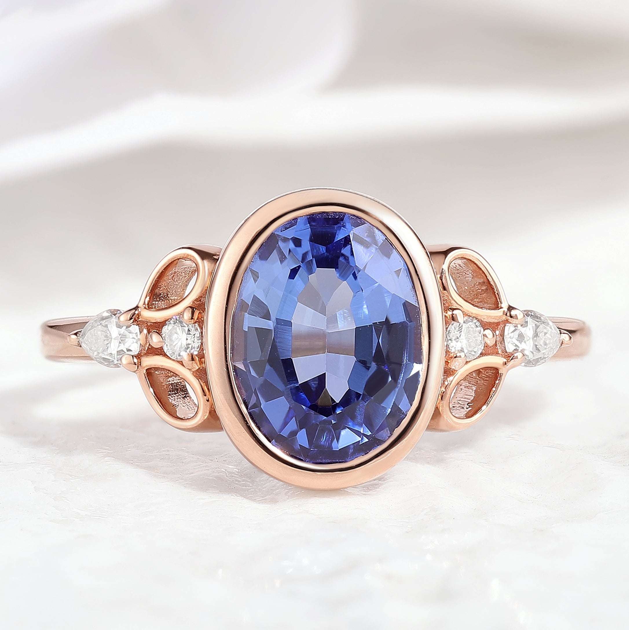 Dainty Oval Cut Blue Sapphire Engagement Ring