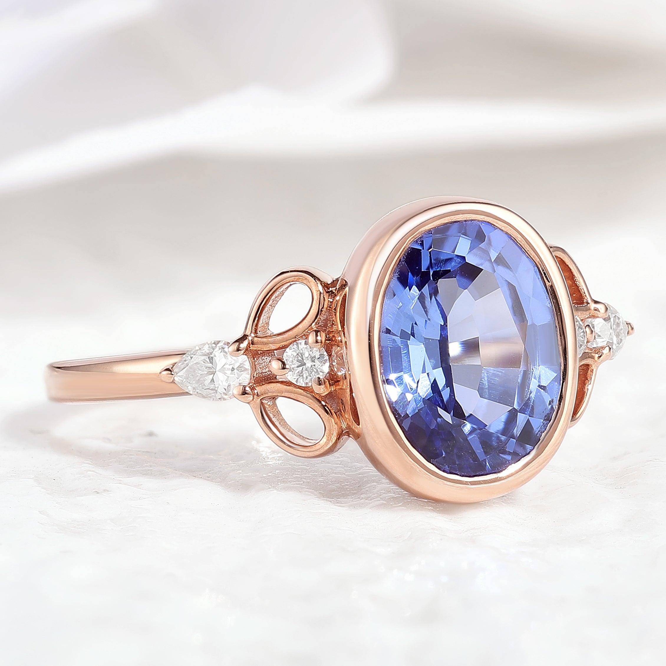 Dainty Oval Cut Blue Sapphire Engagement Ring