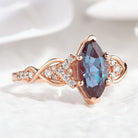 Marquise Alexandrite Engagement Ring in Rose Gold with Moissanite accents