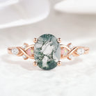 Oval Cut Moss Agate Engagement Ring with Opal and Moissanite in Rose Gold