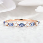Marquise Cut Sapphire and Pearl Wedding Band